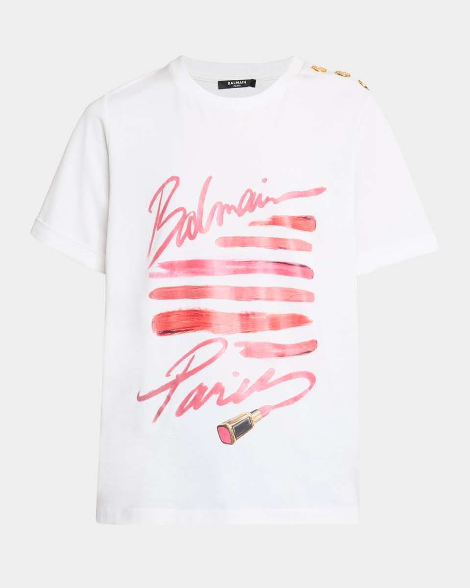 3-Button Balmain Lipstick Print T-Shirt